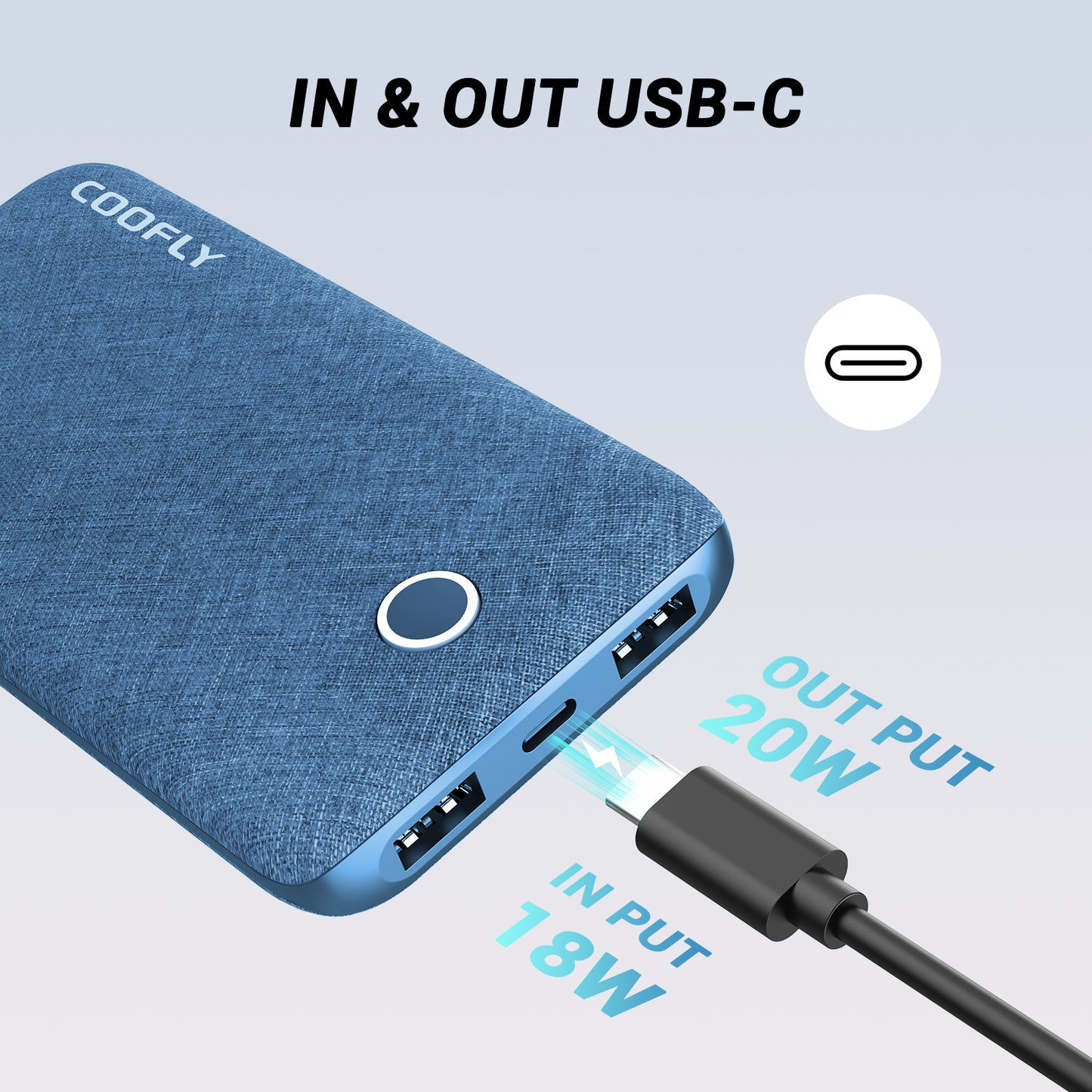 COOFLY P176D Type-C In&Out 10000mAh Power Bank, 20W Fast  Charging