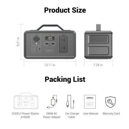 Australia Version, COOFLY Solar Generator A1000S 1021Wh, 1200W(Surge to 1500W)