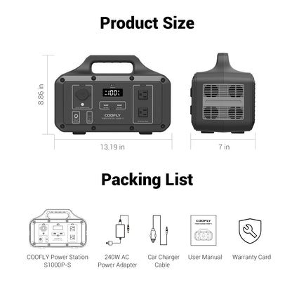 COOFLY S1000S ポータブルパワーステーション | 1,000W 1,021Wh