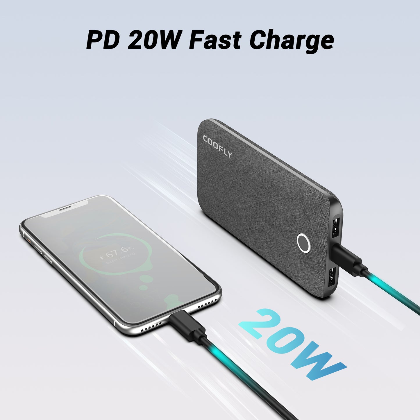 COOFLY P176D Type-C In&Out 10000mAh Power Bank, 20W Fast  Charging