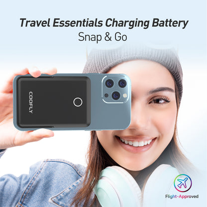COOFLY Wireless Portable Charger with Stand, 5000mAh Magnetic Power Bank with Type-C Input/Output Ultra Slim Battery Pack for iPhone 16/15/14/13/12 Series
