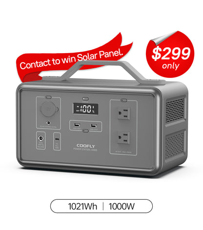 COOFLY Solar Generator A1000S 1021Wh, 1000W(Surge to 1200W)